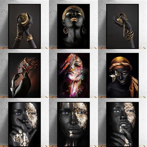 African Woman Black And Gold Canvas Paintings Posters And Prints Wall