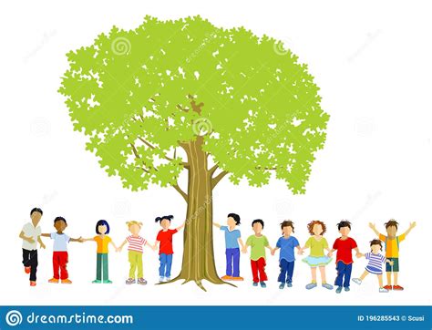 Happy Children Together Under The Tree Stock Vector Illustration Of