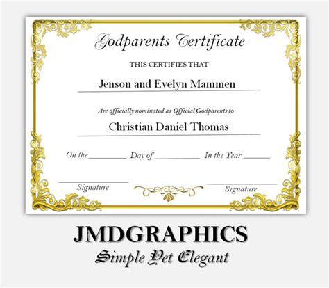 Official Godparents Certificate Instant Download Baptism Etsy