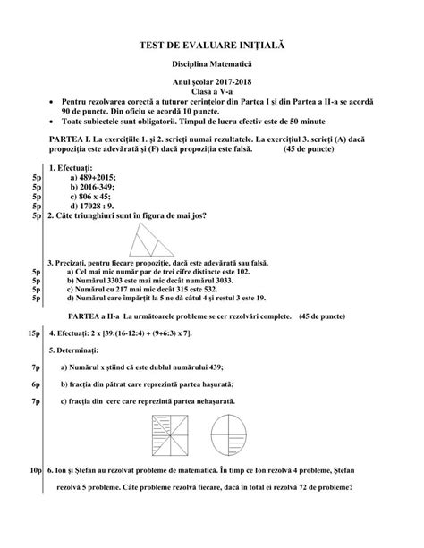 Model Rezolvat Test Initial Matematica Clasa A 5 A An