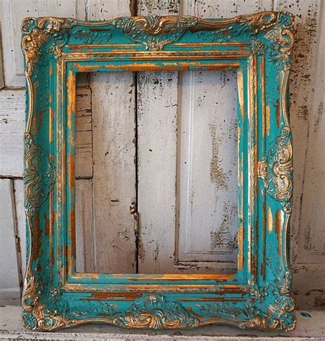 Install one beta steel tape on each corner of the frame and the respective alpha steel tape at the corresponding places on the wall. Distressed picture frame turquoise gold wall hanging ornate wooden shabby cottage chic vintage ...