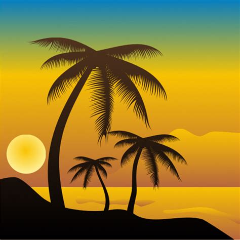 Tropical Beach Sunset Vector Scene Welovesolo