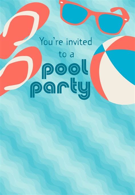 5 x 7 (portrait) or 7 x 5 (landscape) standard white envelope included add photos and text to both sides of this flat card at no extra charge two printing options available: Pool Party Stuff - Pool Party Invitation Template (Free ...