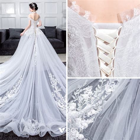 Romantic White Summer Wedding Dresses 2019 Ball Gown Off The Shoulder