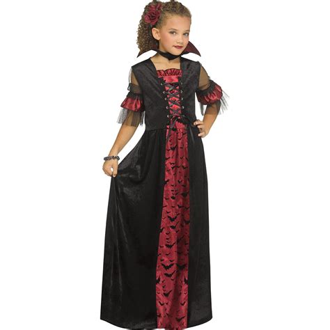 Victorian Vampiress Costume For Kids Black And Red Long Dress Party