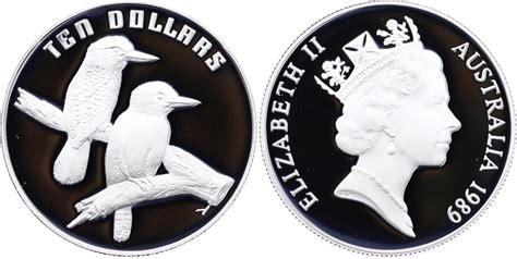 10 Dollars Silber 1989 Vögel Australiens Kookaburra PP in Kapsel