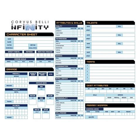 Infinity Rpg Character Sheet Pad Accessory Aetherworks