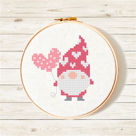 valentine gnome cross stitch pattern funny cross stitch etsy