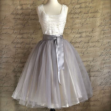 Pale Grey Tulle Tutu Skirt For Women With Ivory Satin Lining