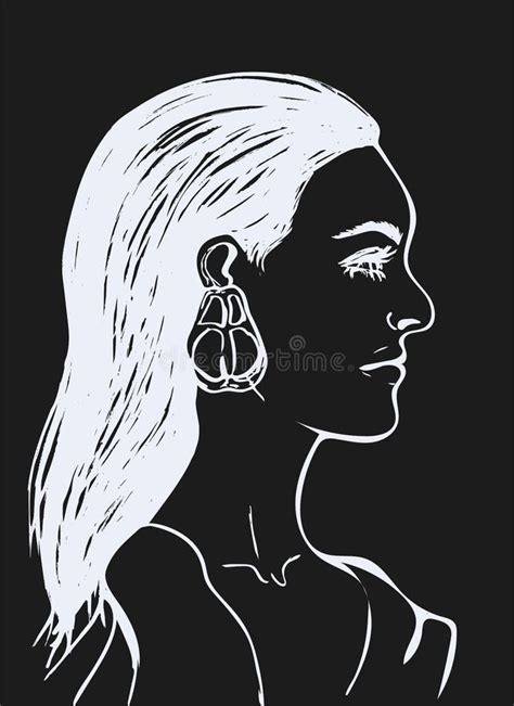 Beautiful Woman With Long Black Hair Female Face In Profile Stock Vector Illustration Of
