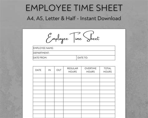 Employee Time Sheet Editable Digital Template Printable Time Etsy