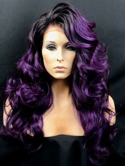 Purple Passion Wig, Purple Rave Wig, Ombre Purple & Purple Human Hair Blend Wig, Heat Safe Wig # ...