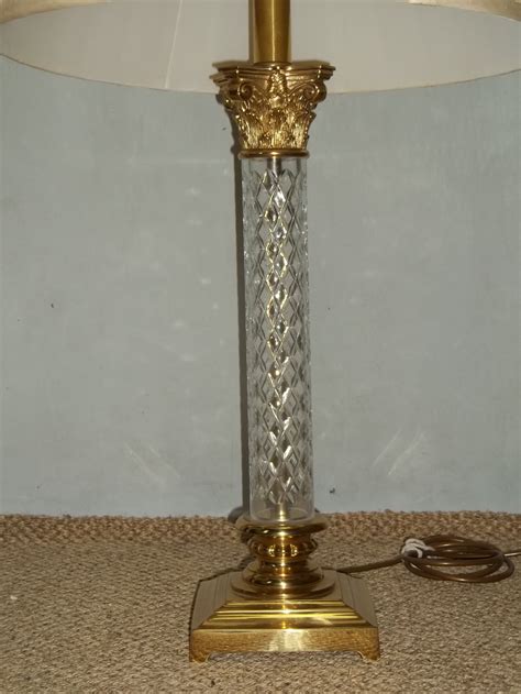 Antique Stylish Large Pair Of Brass And Crystal Table Lamps C1930