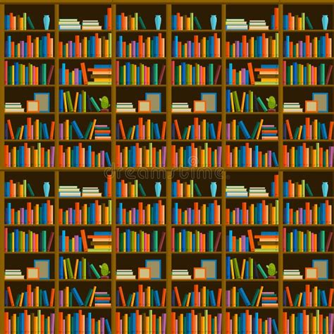 Library Bookstore Seamless Pattern With Books On Bookshelves Stock
