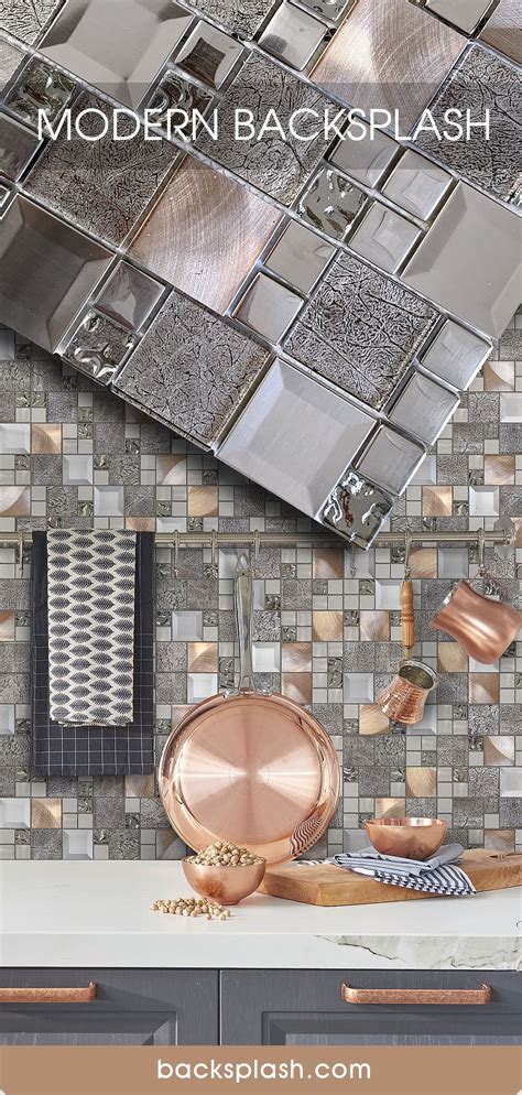 How do you install mosaic tile backsplash? Glass Metal Gray Copper Mosaic Backsplash Tile ...