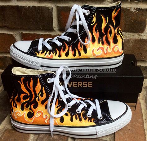 Flaming Awesome Converse Chuck Taylor Hi Tops Painted Just For You With