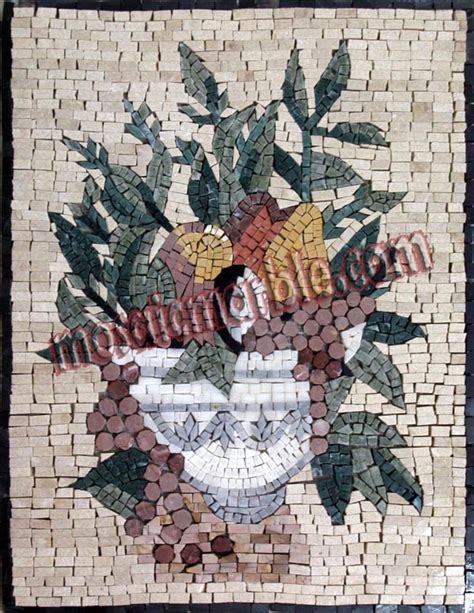 Fruit Bowl And Leaves Still Life Vertical Backsplash Mosaic Mosaic Marble