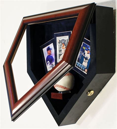 1 Baseball With 3 Cards Homeplate Shaped Display Case Homeplate Heroes