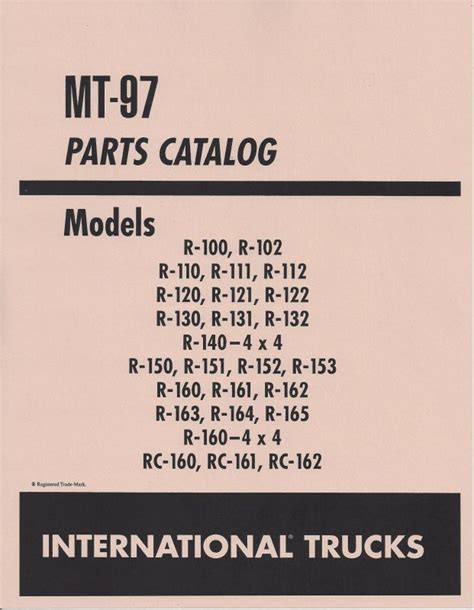 Truck Parts Catalog For International R 100 To R 165 Including Rd