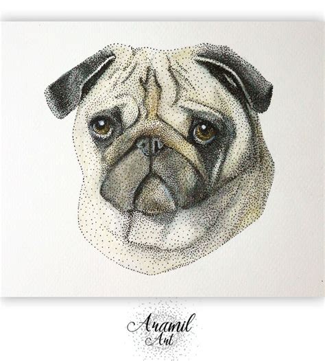 Pug Drawing Created By Using About A Thousand Dots And Colored With