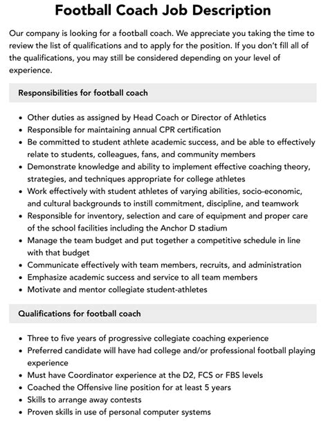 Football Coach Job Description Velvet Jobs