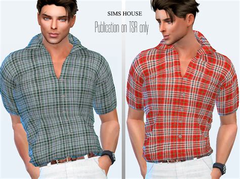 The Sims Resource Mens Check Short Sleeve Shirt