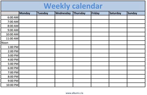 A selection of blank calendars that you can print. Weekly Calendar With Times