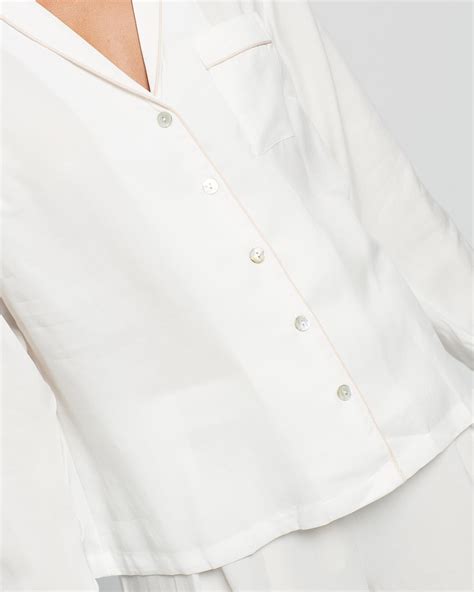 Eva Long Tencel™ Womens Pyjama Set White With Blush Piping Homebodii Homebodii Au