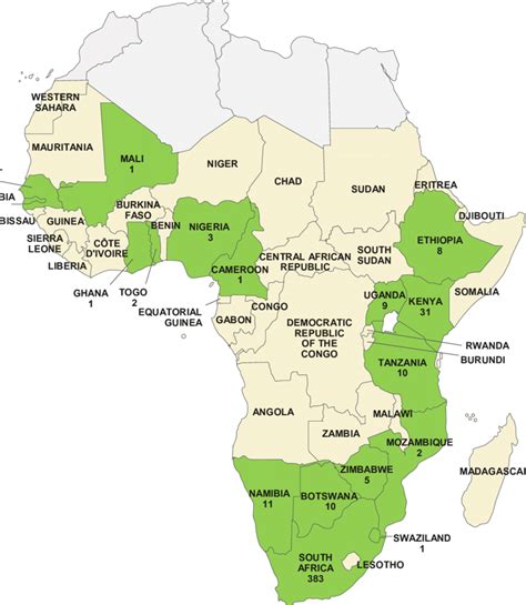 Map Of Sub Saharan Africa Showing Countries With Medical Laboratories