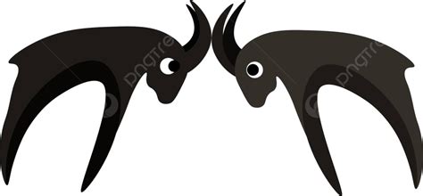 Isolated Clipart Set Of Two Black Goats Fiercely Battling With Horns