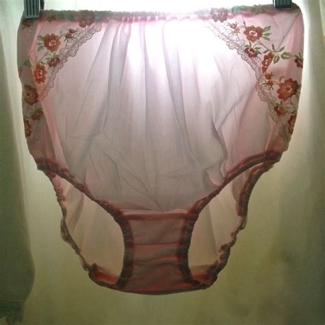 Vtg Lace Pink Nylon Panties Full Briefs Sheer Granny Bloomer Size Ml