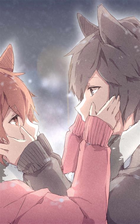 Download 1600x2560 Anime Couple Animal Ears Romantic