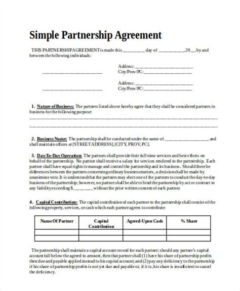 Free Simple General Partnership Agreement Template