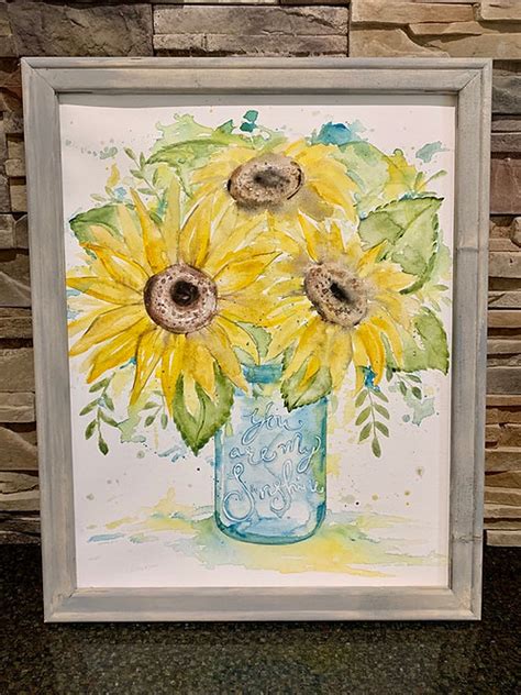 Sunflower Mason Jar Watercolor Burlapandbarnwood