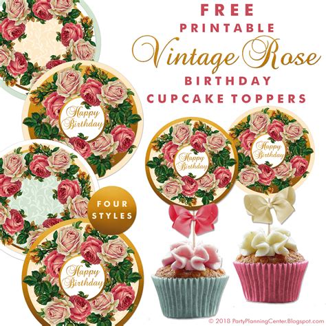 Free Printable Vintage Rose Cupcake Toppers Party Planning