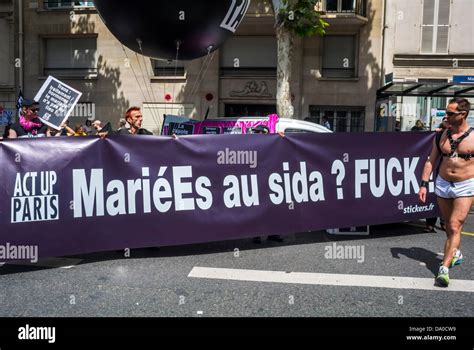 Paris France Lgbt Group Act Up Paris Marching In Annual Gay Pride Parade With Banner That