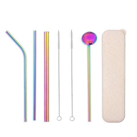 Eimai 7pcs Colorful 304 Stainless Steel Straws Reusable Drinking Straw