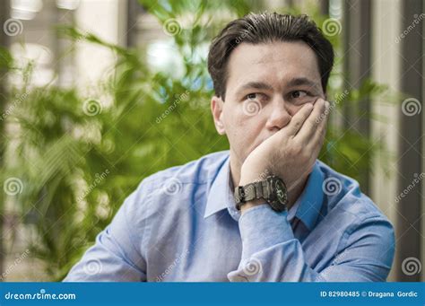 Feeling Sick And Tired Frustrated Young Man Keeping Eyes Closed Stock