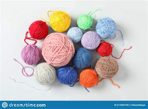 Soft Colorful Woolen Yarns On White Background Top View Stock Image