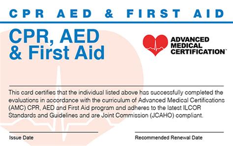 Printable Cpr First Aid Certification Card