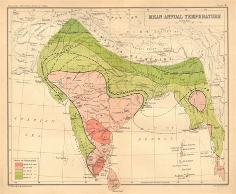 South Asia British India And Burma Mean Annual Temperature 1909 Old Map