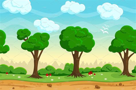 Seamless Cartoon Game Landscape Cartoon Trees Cartoon Background Cartoon Games