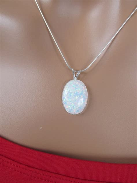 White Opal Pendant Necklace Sterling Silver Anniversary Etsy