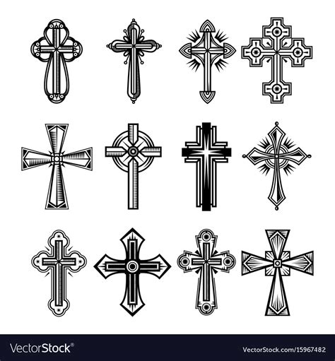Set Of Isolated Christian And Catholicism Crosses Vector Image