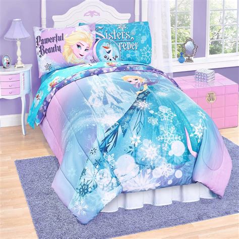 Disney Frozen Elsa Anna 6 Piece Twin Bed Set Reversible Purple Blue