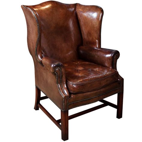 Topeakmart contemporary dining chair faux leather armchair pu leather accent chair wingback chair living room chair vanity chair reading chair for living room bedroom brown. Leather Wing Chair at 1stdibs