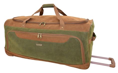 Wheeled Extra Large Holdall 32 Green Faux Suede Travel Duffle Cargo