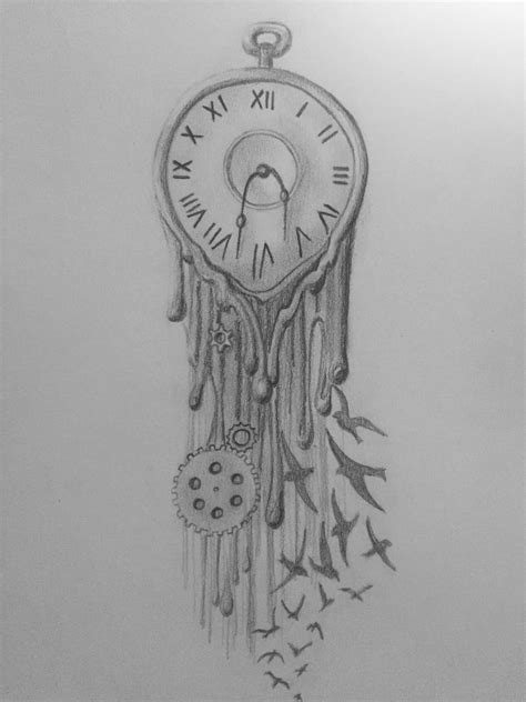 Melting Clock Sketch Clock Drawings Melting Clock Geometric