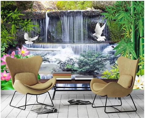 3d Photo Wallpaper Custom Mural Flowing Water Waterfall Bamboo Forest