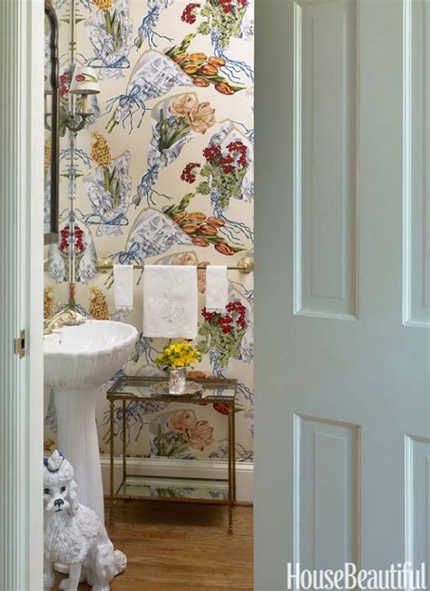 Poodle Powder Room Bathroom Miles Redd Floral Wallpaper Whimsical The